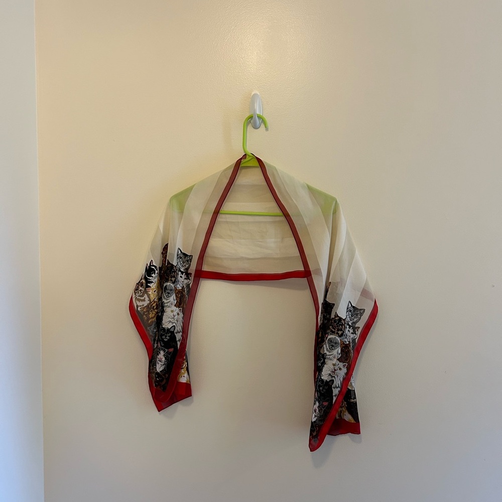 Retro Novelty Cat Print Sheer Scarf Wrap